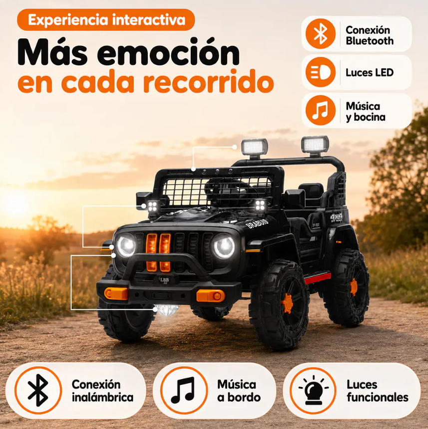 Auto A Batería Todoterreno Negro Kidscool 4x4 APP Control Remoto-2