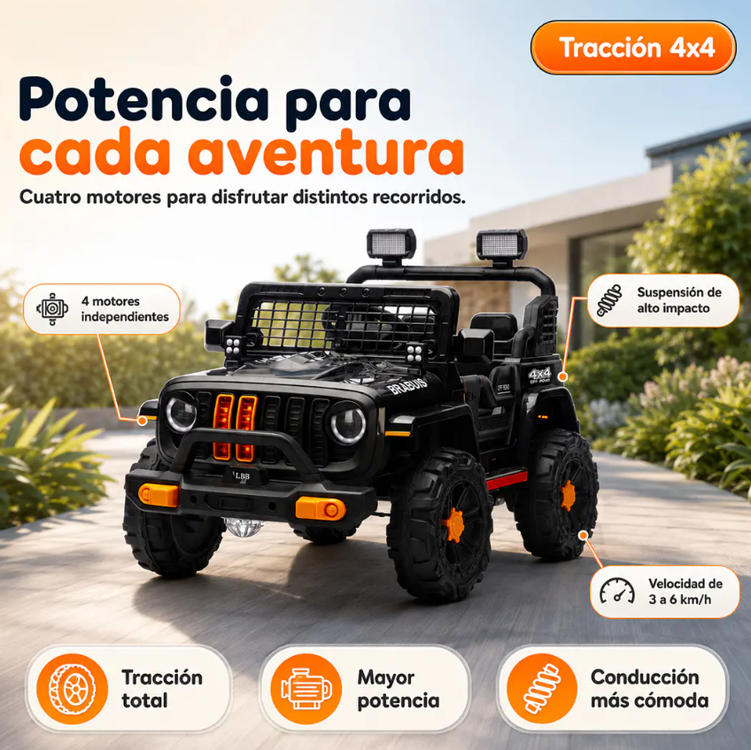 Auto A Batería Todoterreno Negro Kidscool 4x4 APP Control Remoto-3
