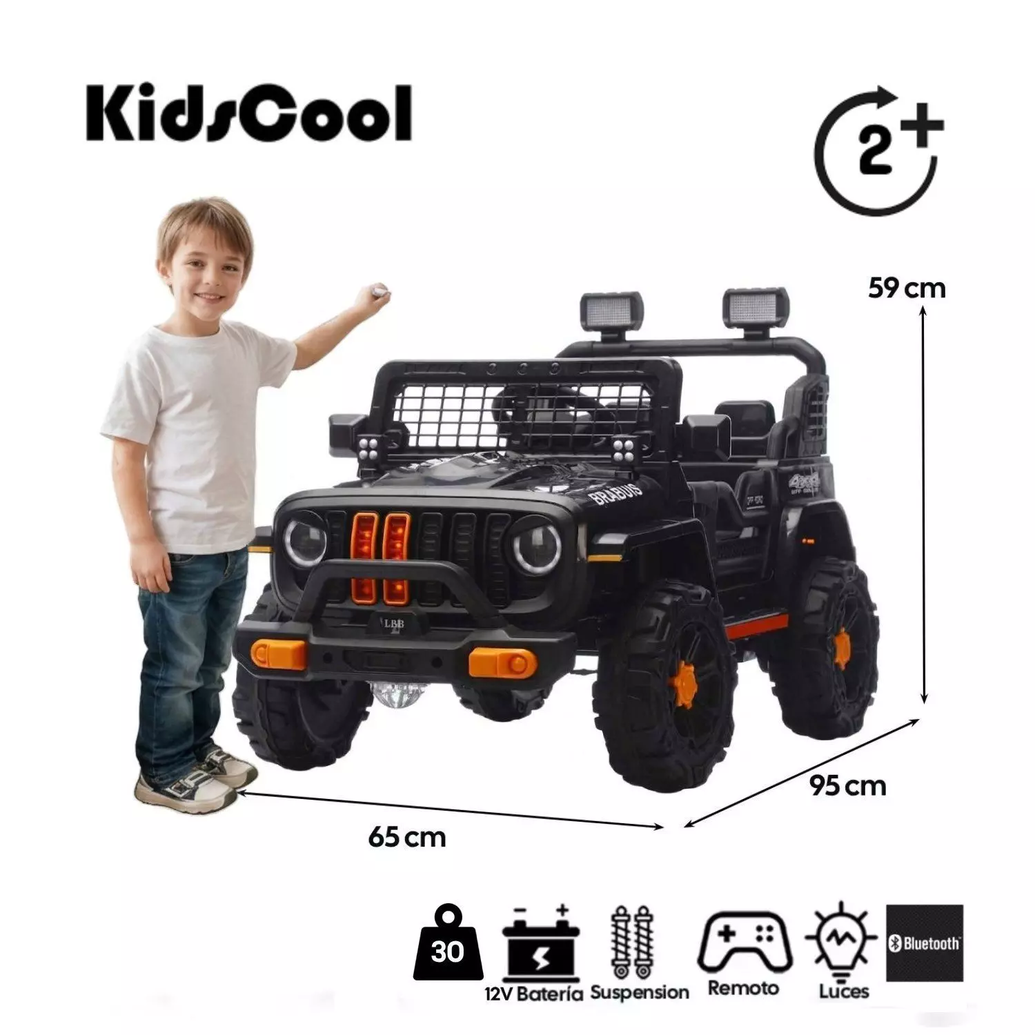 Auto A Batería Todoterreno Negro Kidscool 4x4 APP Control Remoto-7