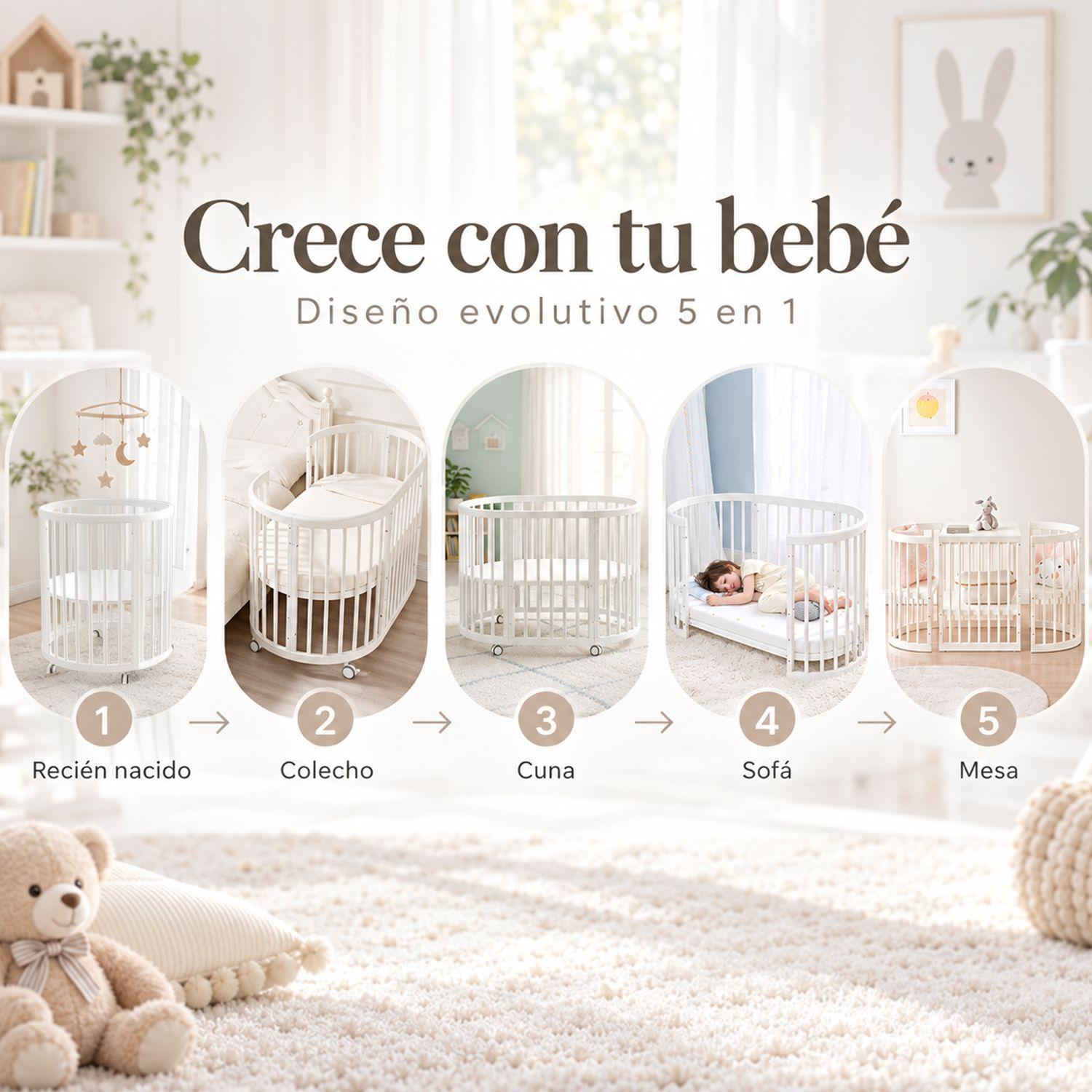 Cuna Mecedora Ovalada 5 En 1 Blanca Kidscool Con Colchón-7