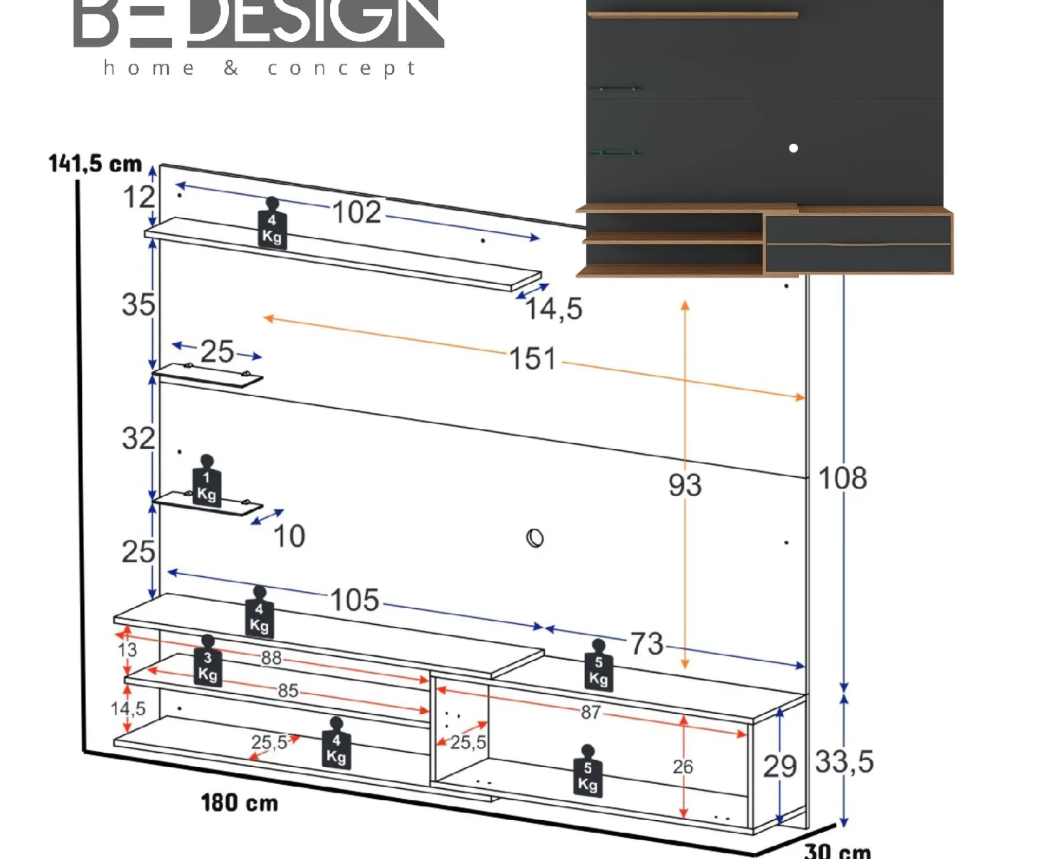 RACK PARED BE65" NEGRO MIEL-6