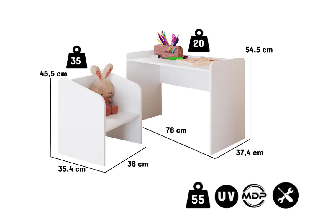 Mesa Escritorio Con Silla Montessori Blanco -4