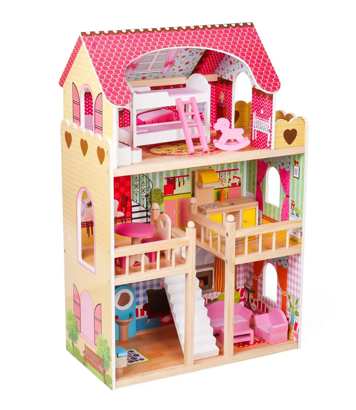 CASA DE MUÑECAS ROSADA 3 PISOS CON ACCESORIOS ANIE -0