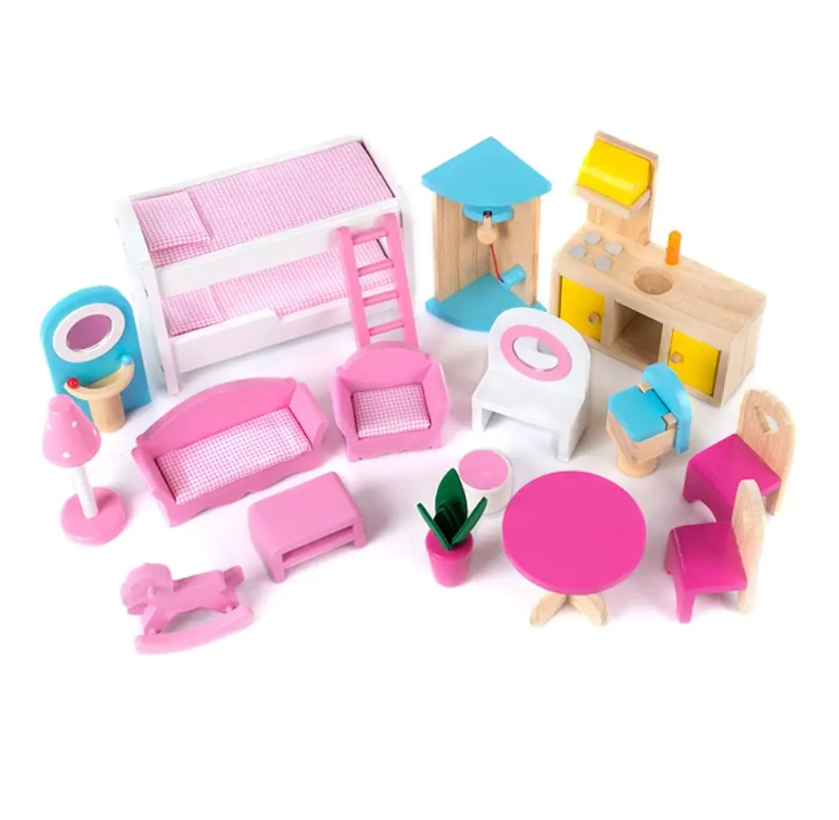 CASA DE MUÑECAS ROSADA 3 PISOS CON ACCESORIOS ANIE -1