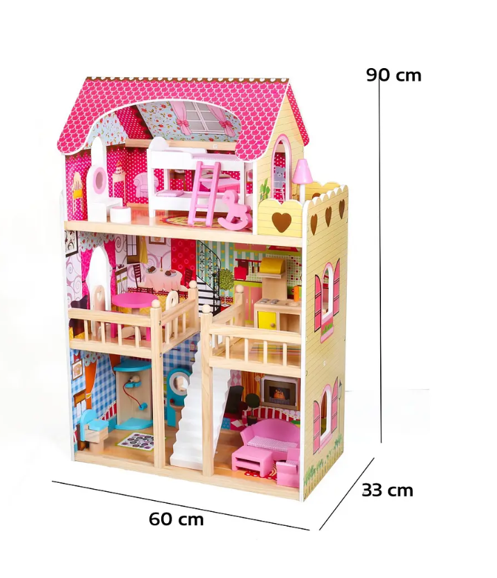 CASA DE MUÑECAS ROSADA 3 PISOS CON ACCESORIOS ANIE -3