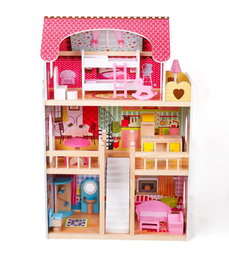 CASA DE MUÑECAS ROSADA 3 PISOS CON ACCESORIOS ANIE -4