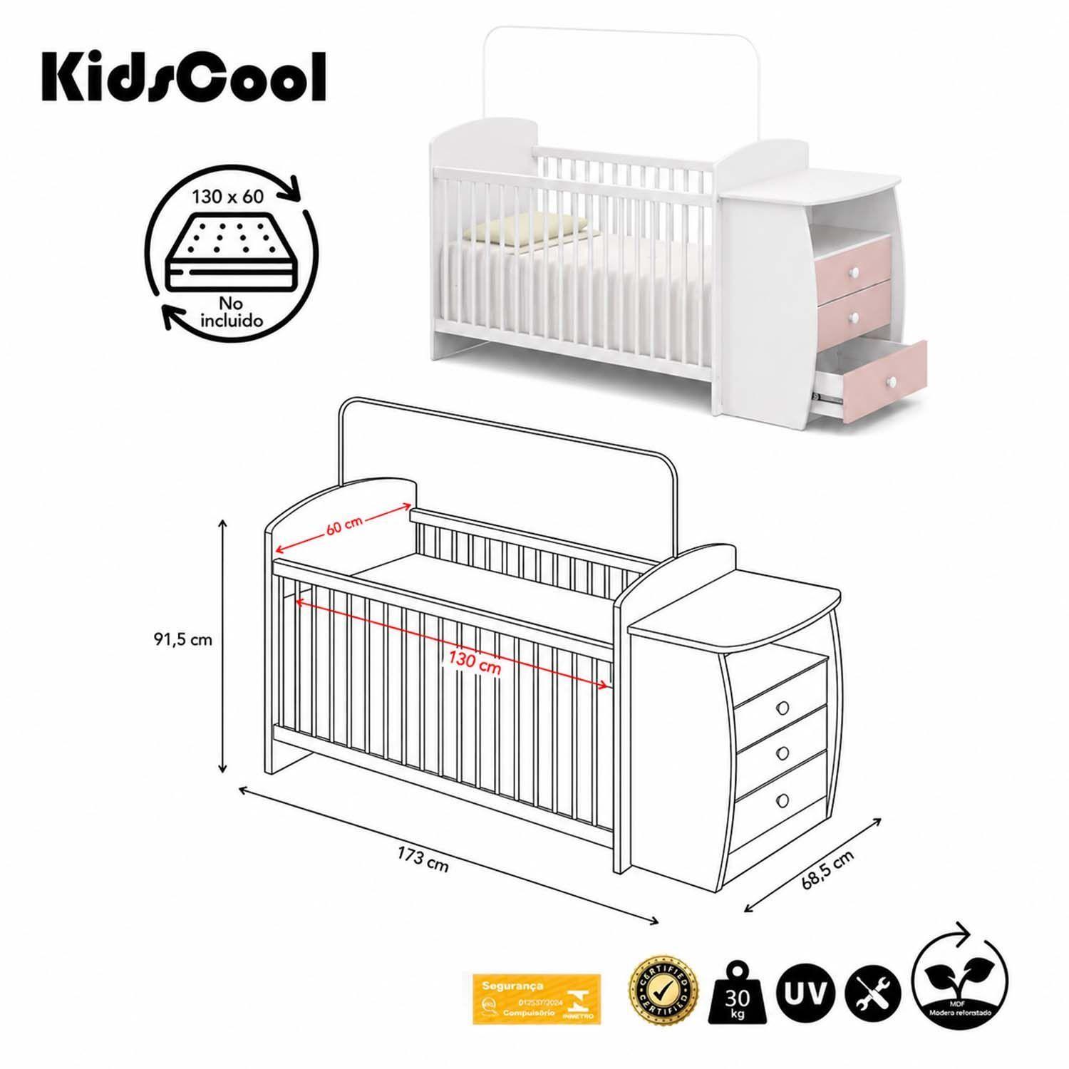 Cuna Multifuncional Con Cómoda Bambini Rosada -6
