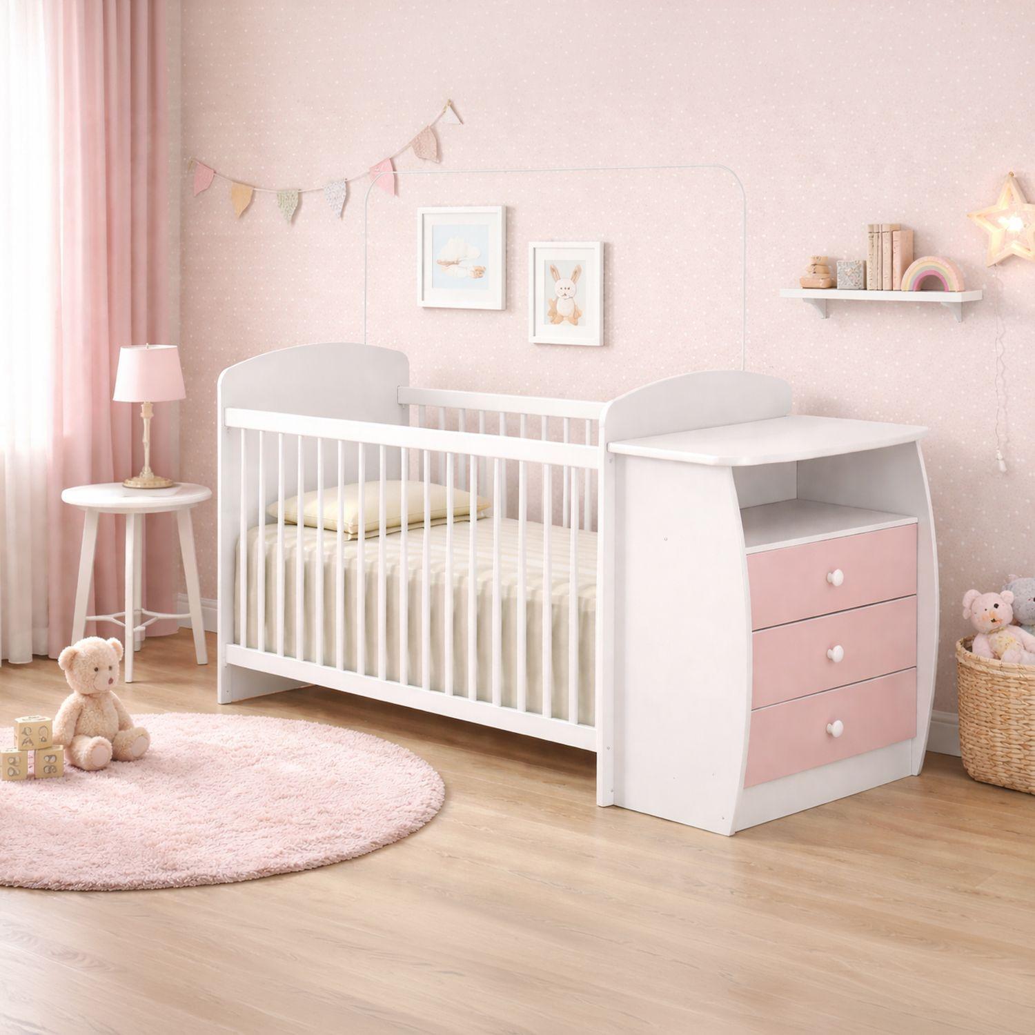 Cuna Multifuncional Con Cómoda Bambini Rosada -7
