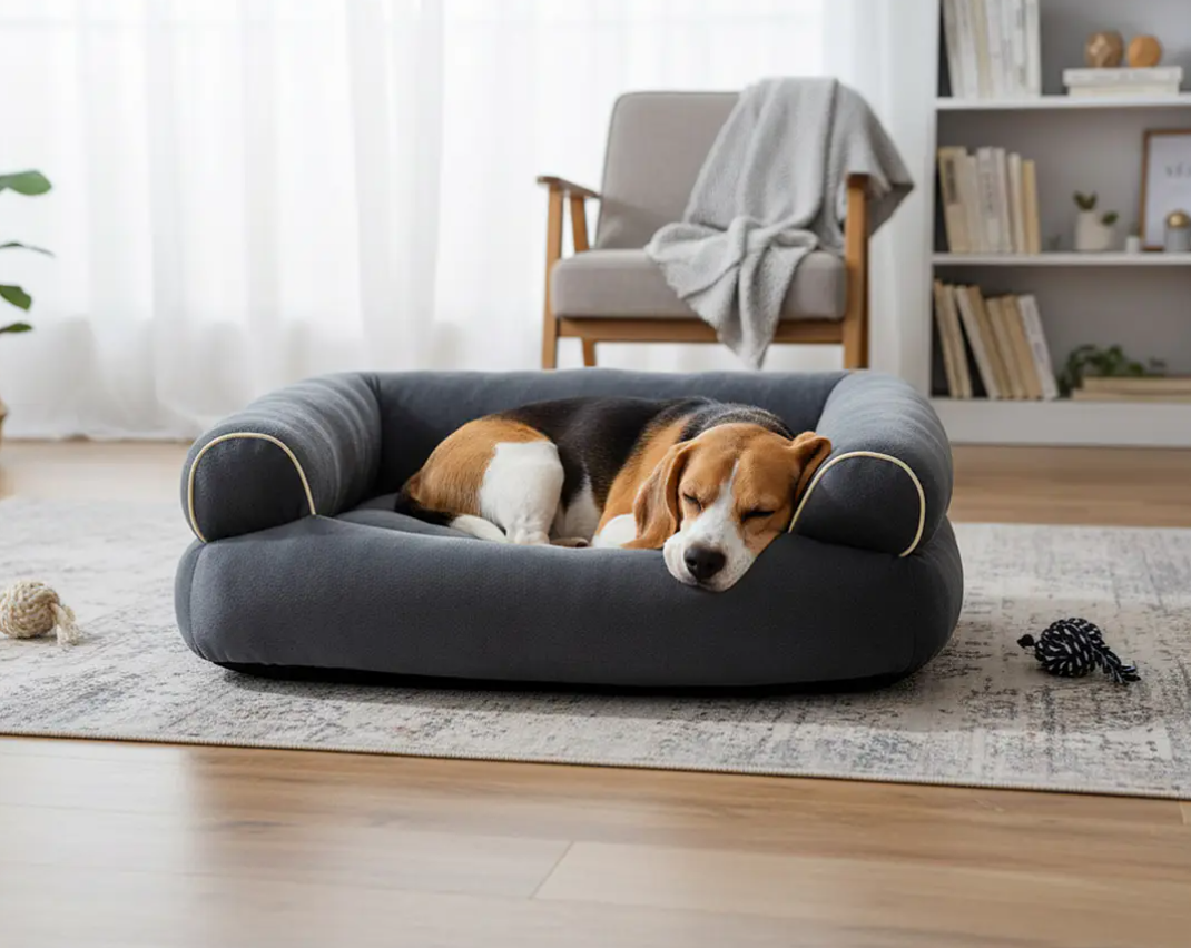 Cama Sofá Para Perros Grandes y Medianos 105 x 65 cm Gris Oscuro Lavable y Ortopédica-2