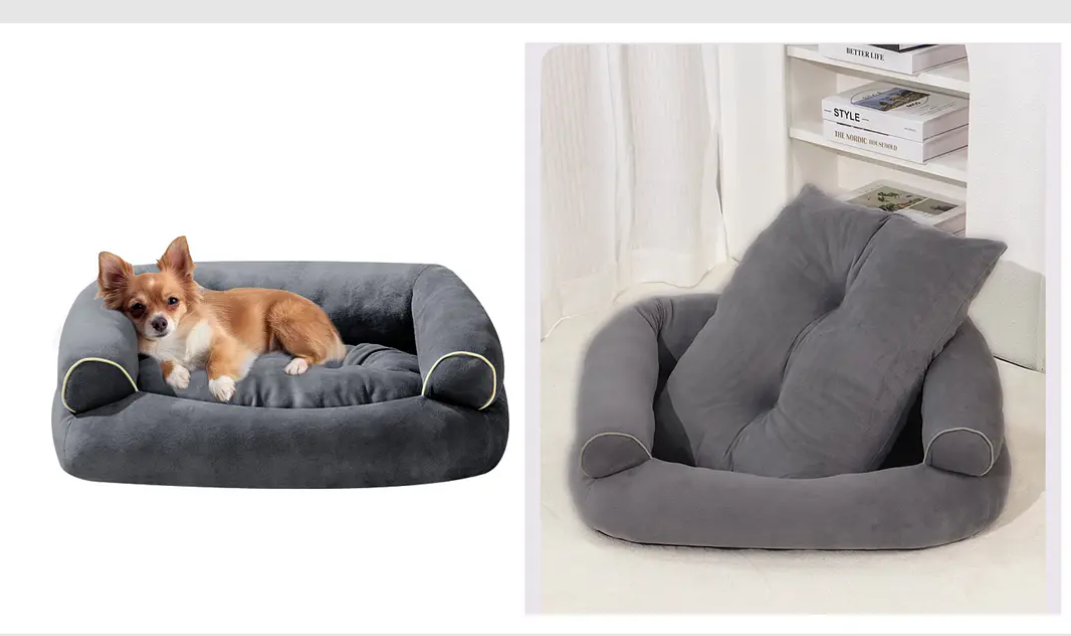 Cama Sofá Para Perros Grandes y Medianos 105 x 65 cm Gris Oscuro Lavable y Ortopédica-3