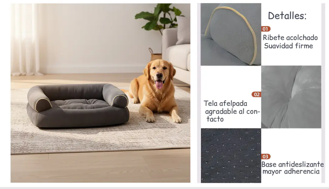 Cama Sofá Para Perros Grandes y Medianos 105 x 65 cm Gris Oscuro Lavable y Ortopédica-5