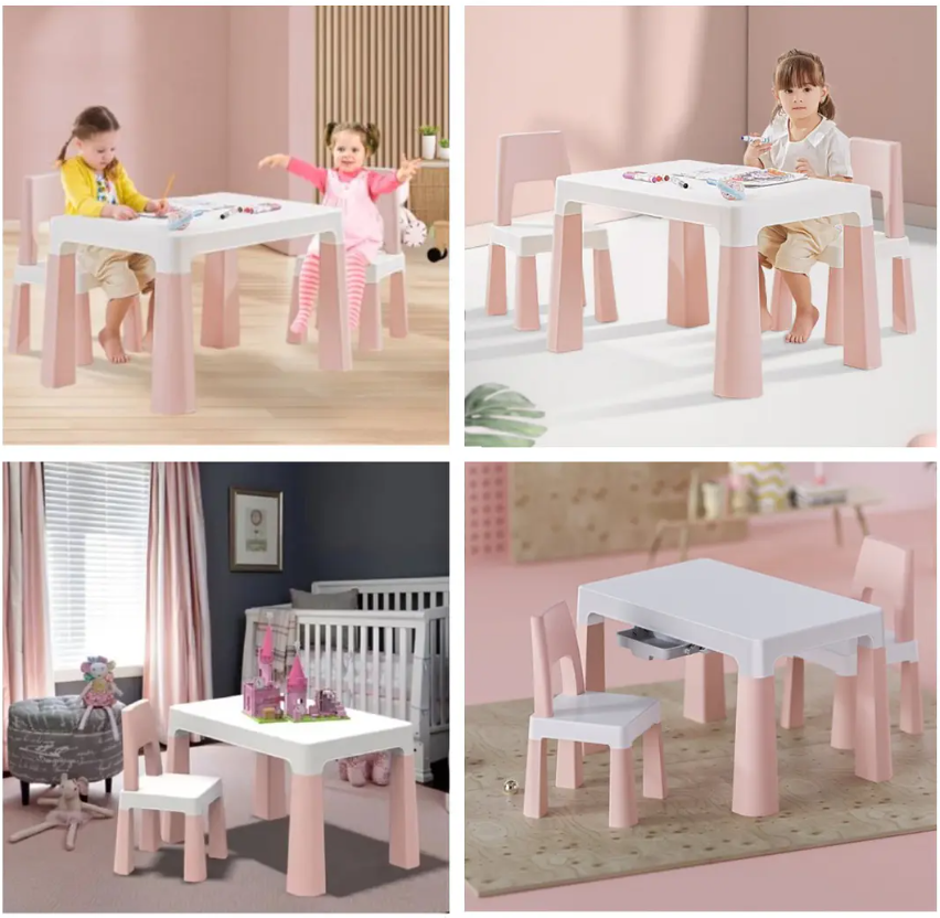 Juego De Mesa Infantil Con 2 Sillas y Cajones Rosada-2