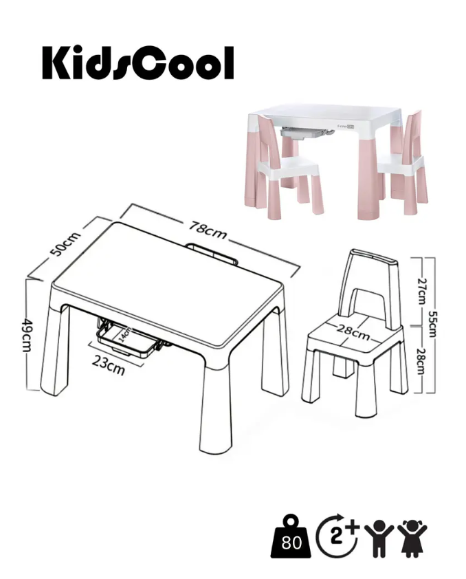 Juego De Mesa Infantil Con 2 Sillas y Cajones Rosada-4