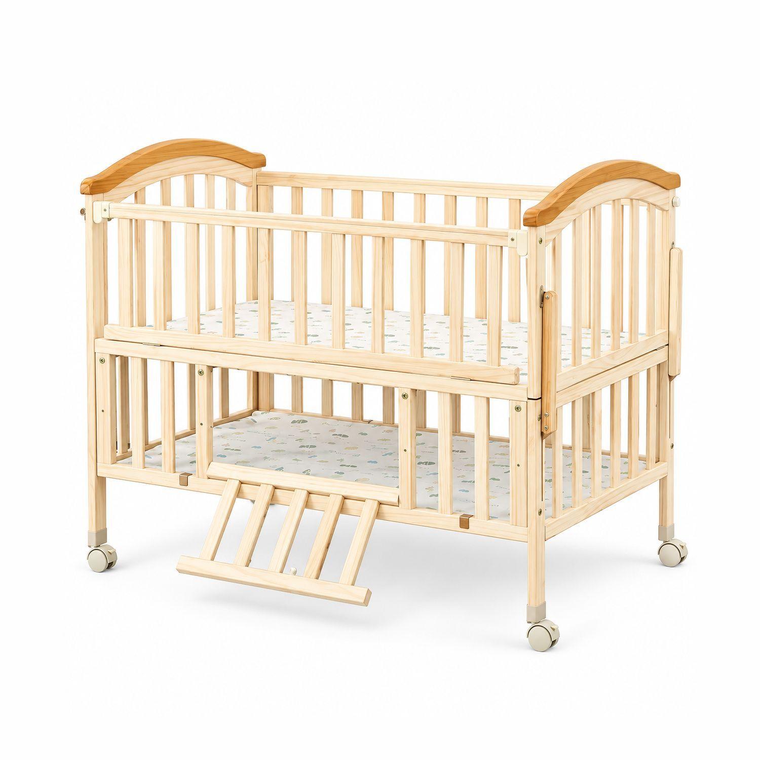Cuna Colecho Corral Madera Natural Con Mudador Kidscool-0