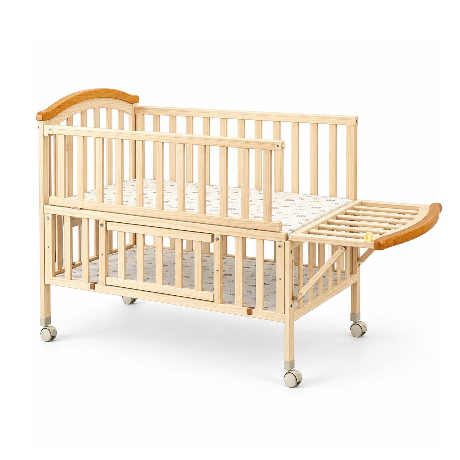 Cuna Colecho Corral Madera Natural Con Mudador Kidscool-1