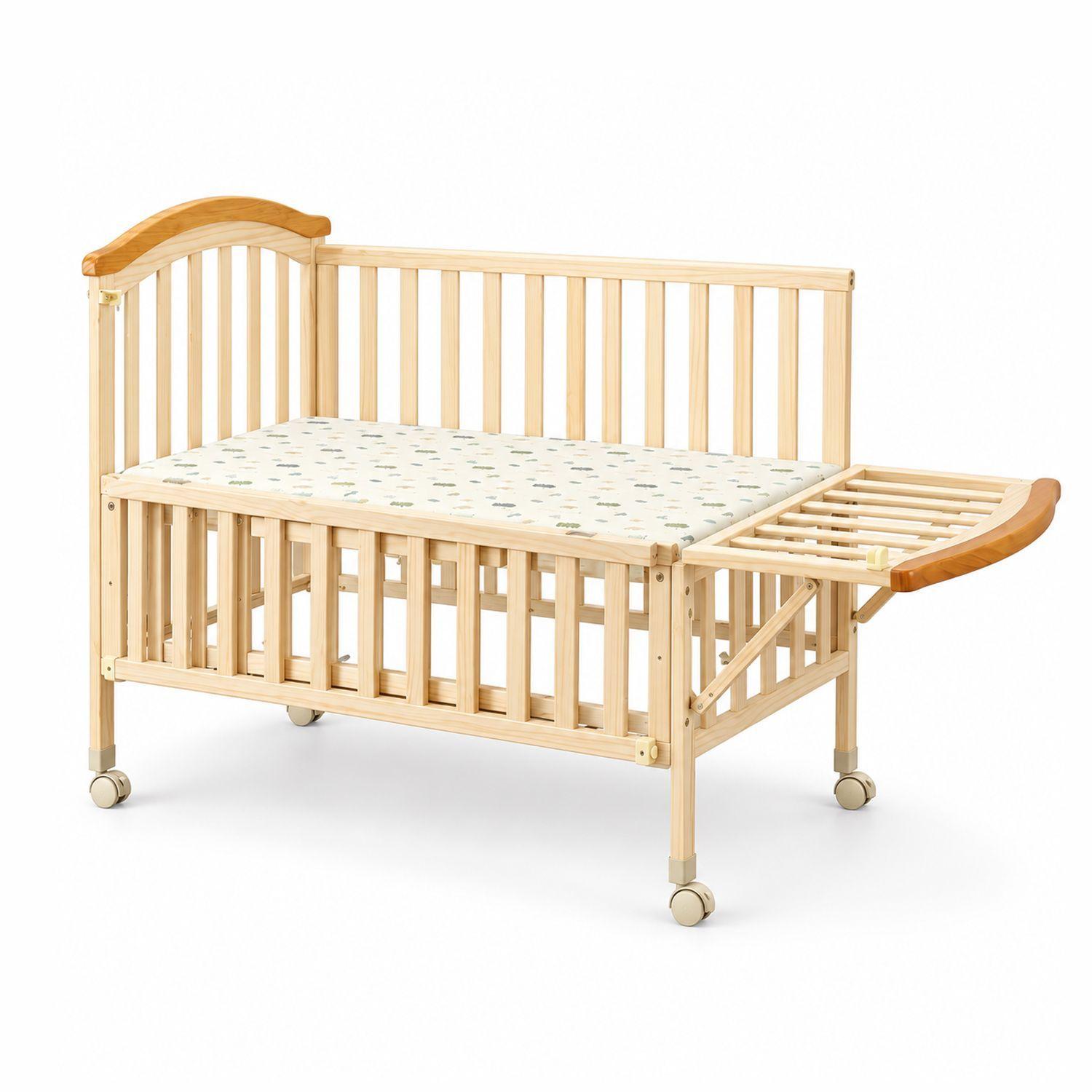 Cuna Colecho Corral Madera Natural Con Mudador Kidscool-2