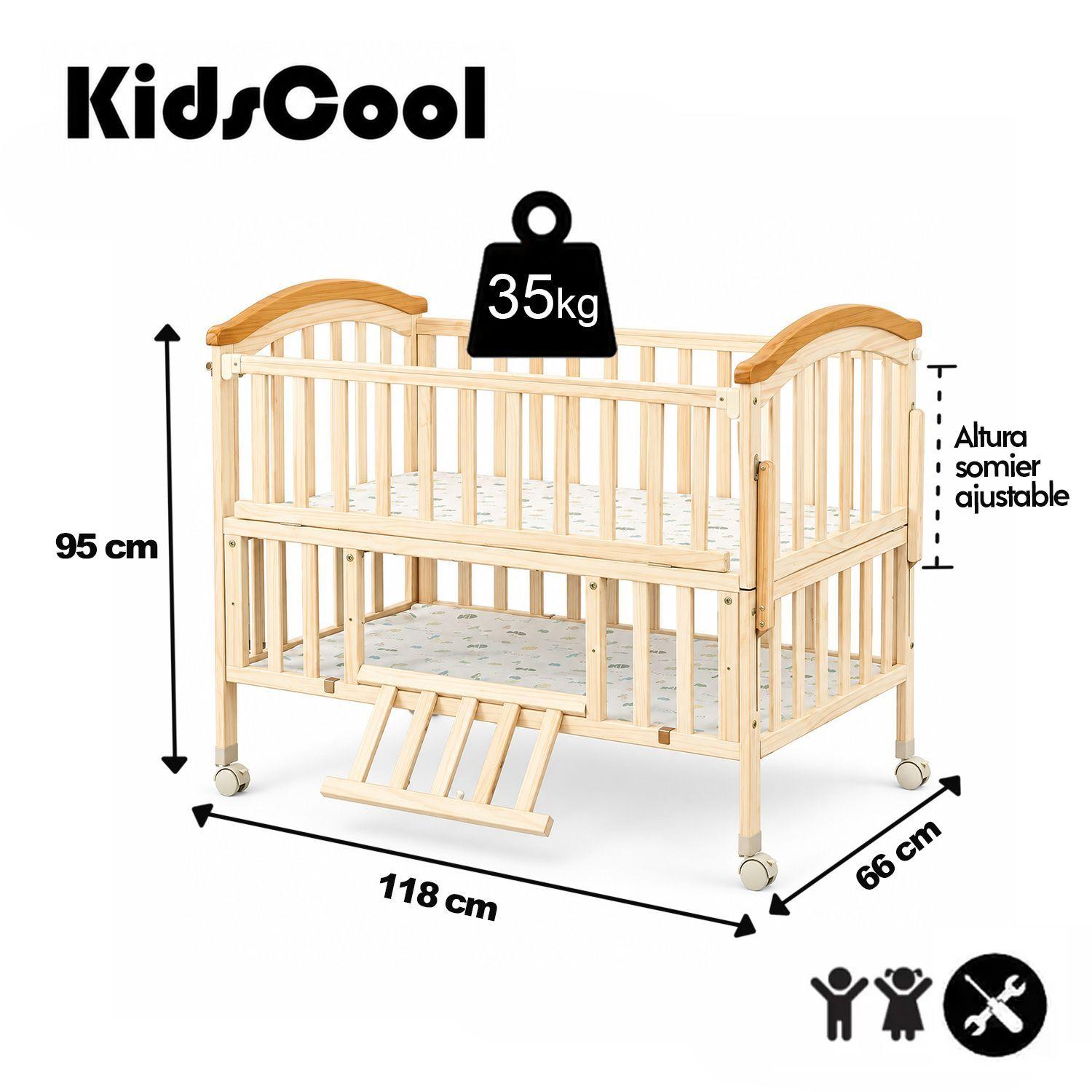 Cuna Colecho Corral Madera Natural Con Mudador Kidscool-6