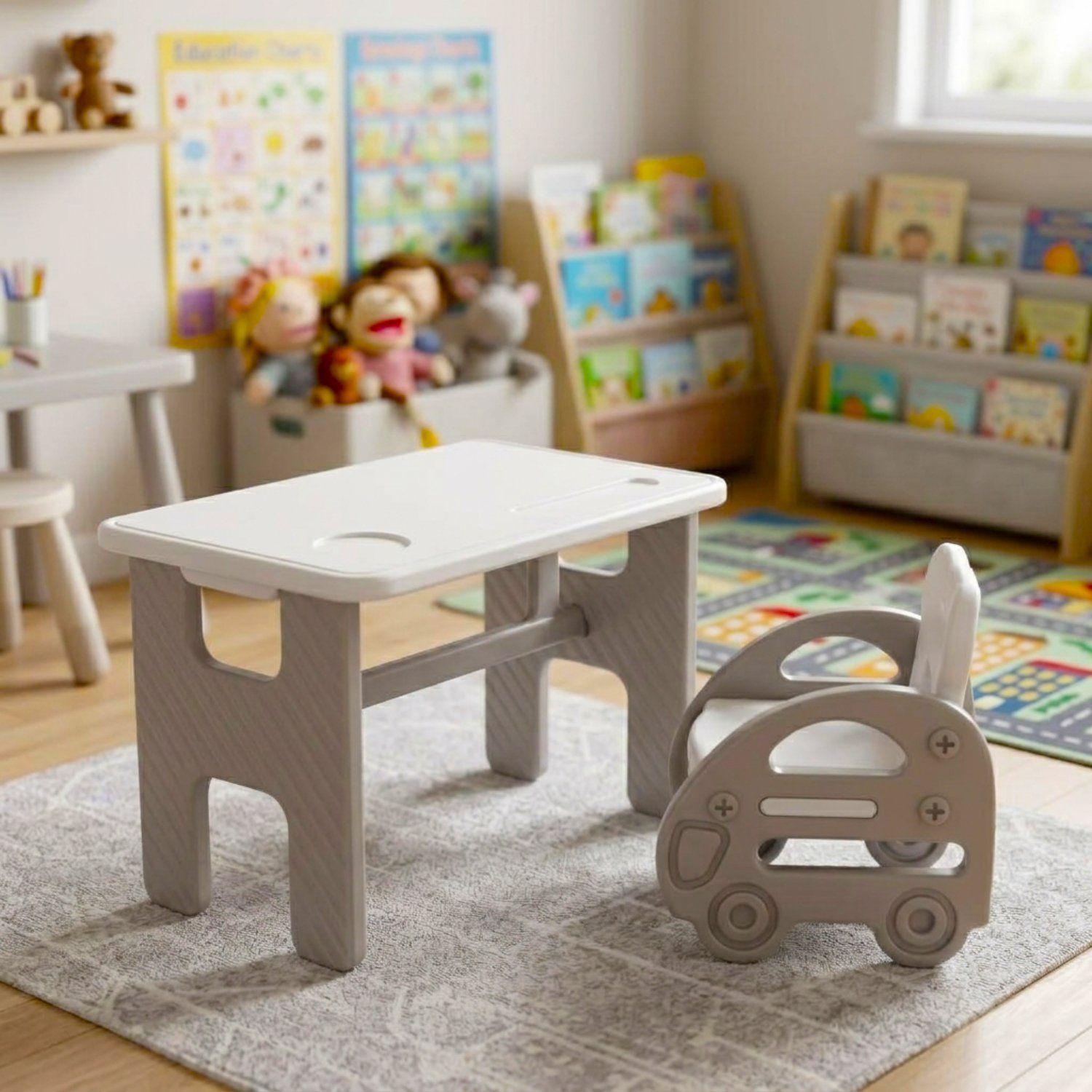 Set De Mesa Plegable y Silla Infantil Bus Kidscool Estilo Nórdico Blanco Gris-1