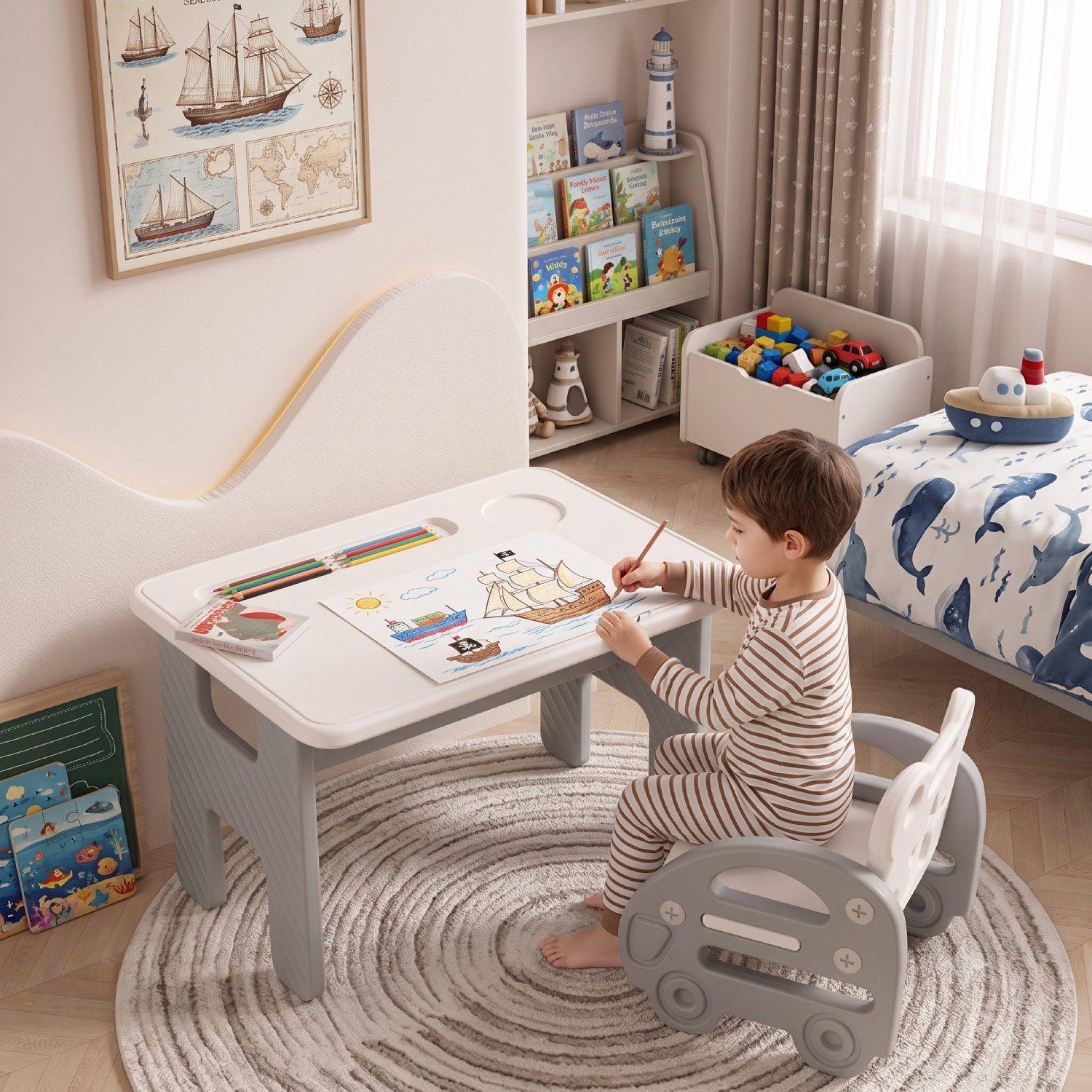 Set De Mesa Plegable y Silla Infantil Bus Kidscool Estilo Nórdico Blanco Gris-2