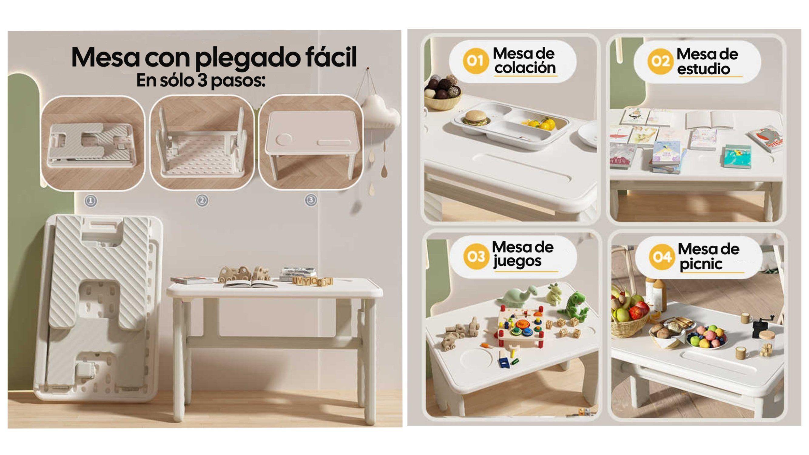 Set De Mesa Plegable y Silla Infantil Bus Kidscool Estilo Nórdico Blanco Gris-4