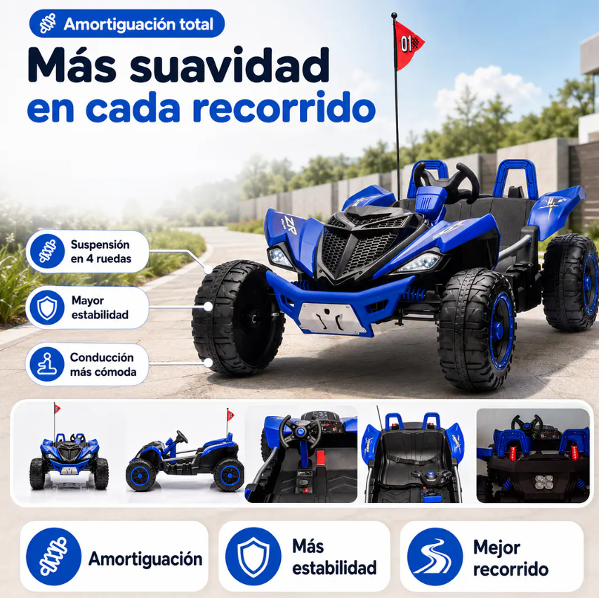 Auto A Batería Monster Azul 4x4 Kidscool 24V APP Control Remoto -3