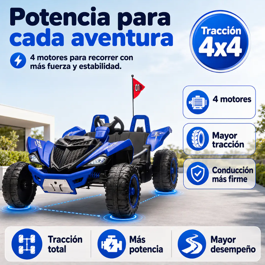 Auto A Batería Monster Azul 4x4 Kidscool 24V APP Control Remoto -4
