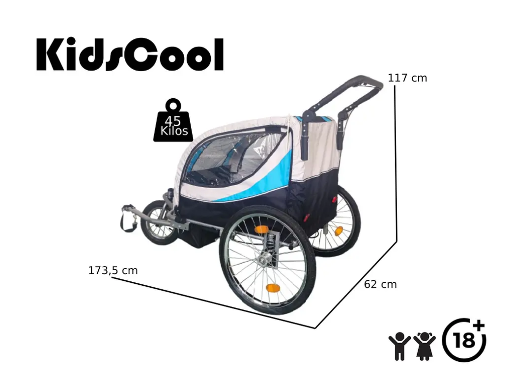 CARRITO JOGGER BABY TRAILER PARA 2 NIÑOS AZUL-3