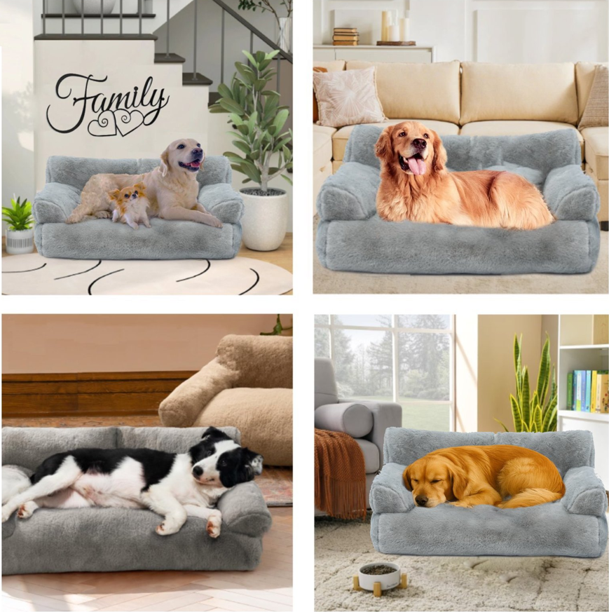 Cama Sofá Relajante Para Mascotas XL Gris Lavable y Ortopédica-2