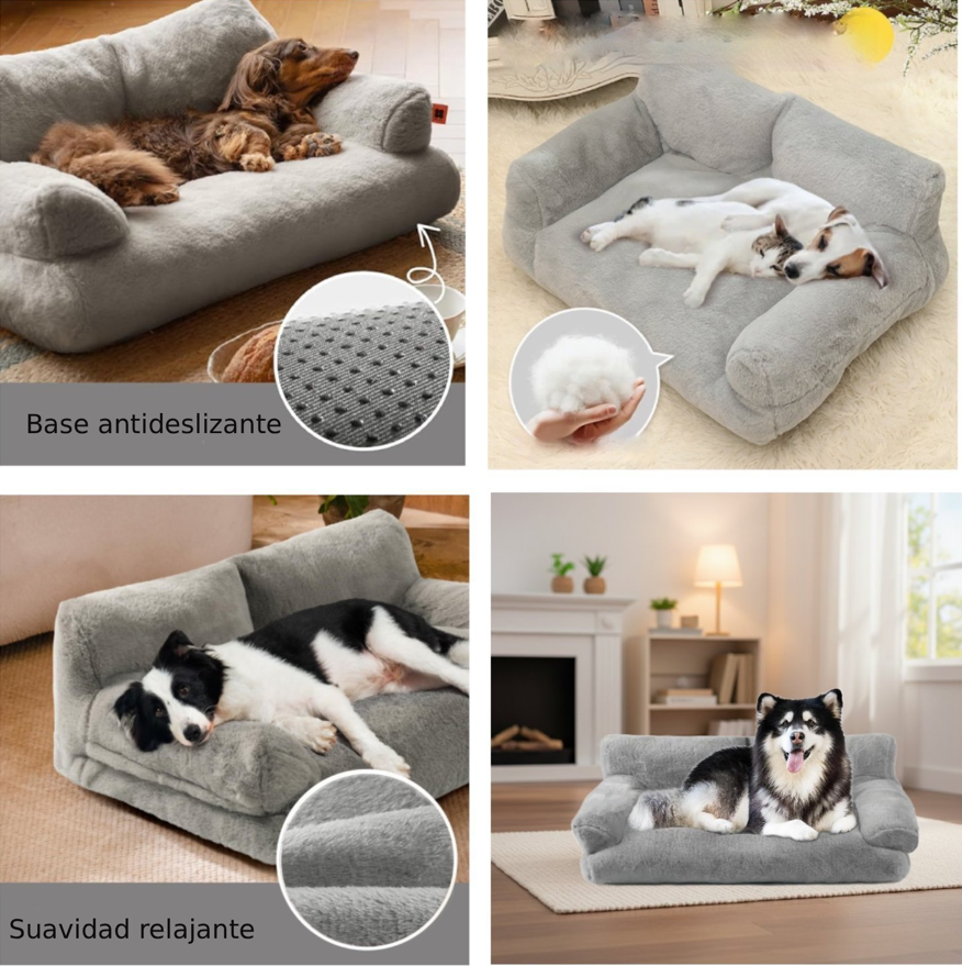 Cama Sofá Relajante Para Mascotas XL Gris Lavable y Ortopédica-3