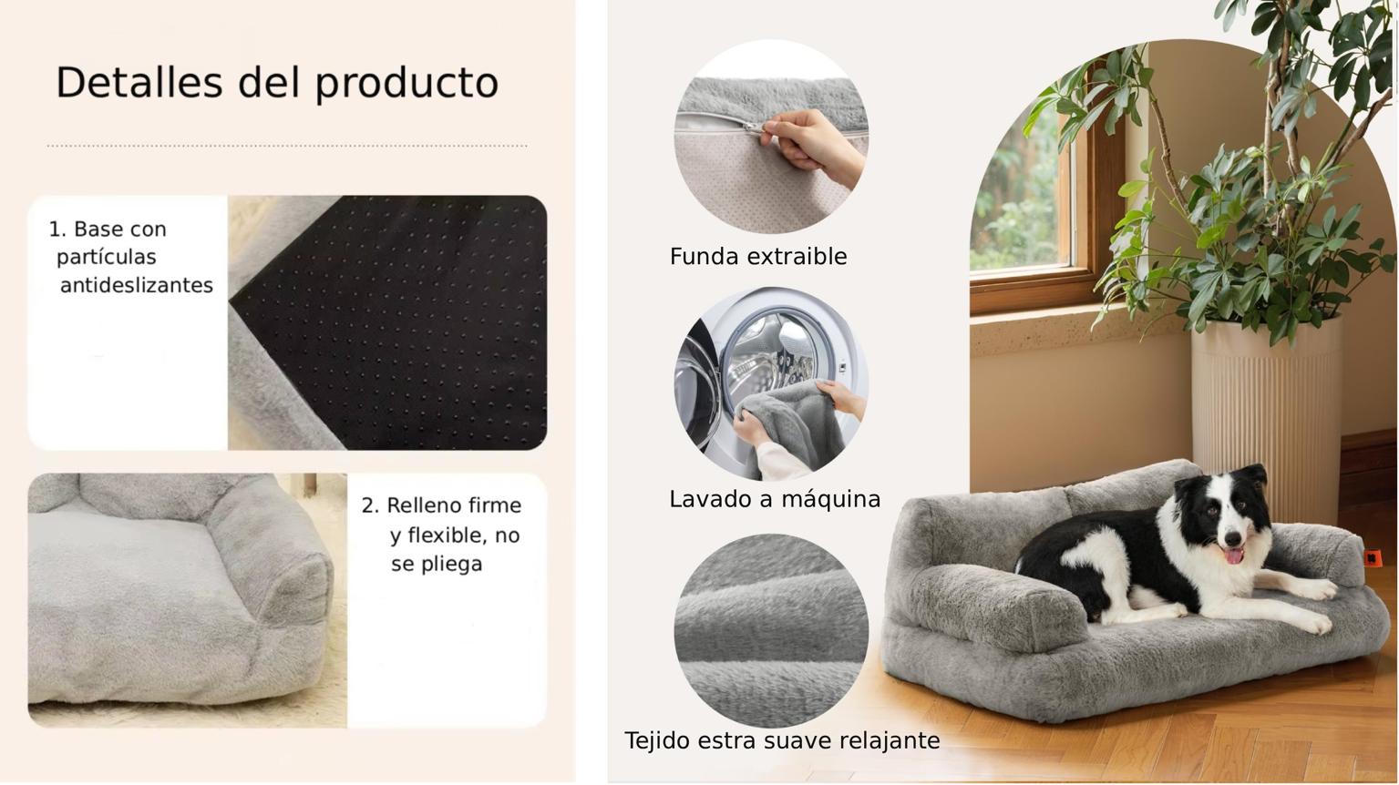 Cama Sofá Relajante Para Mascotas XL Gris Lavable y Ortopédica-5