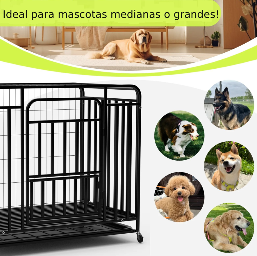 Jaula Corral Para Perro y Gato Grande Doble Puerta Con Bandeja y Ruedas-5