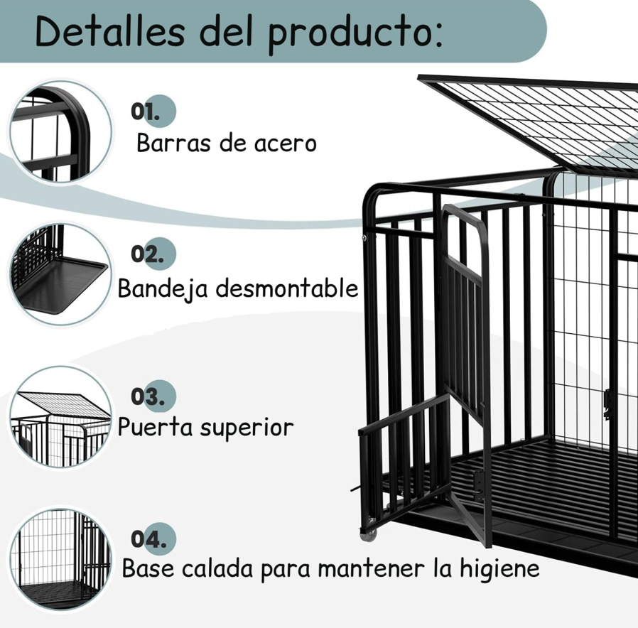 Jaula Corral Para Perro y Gato Grande Doble Puerta Con Bandeja y Ruedas-2