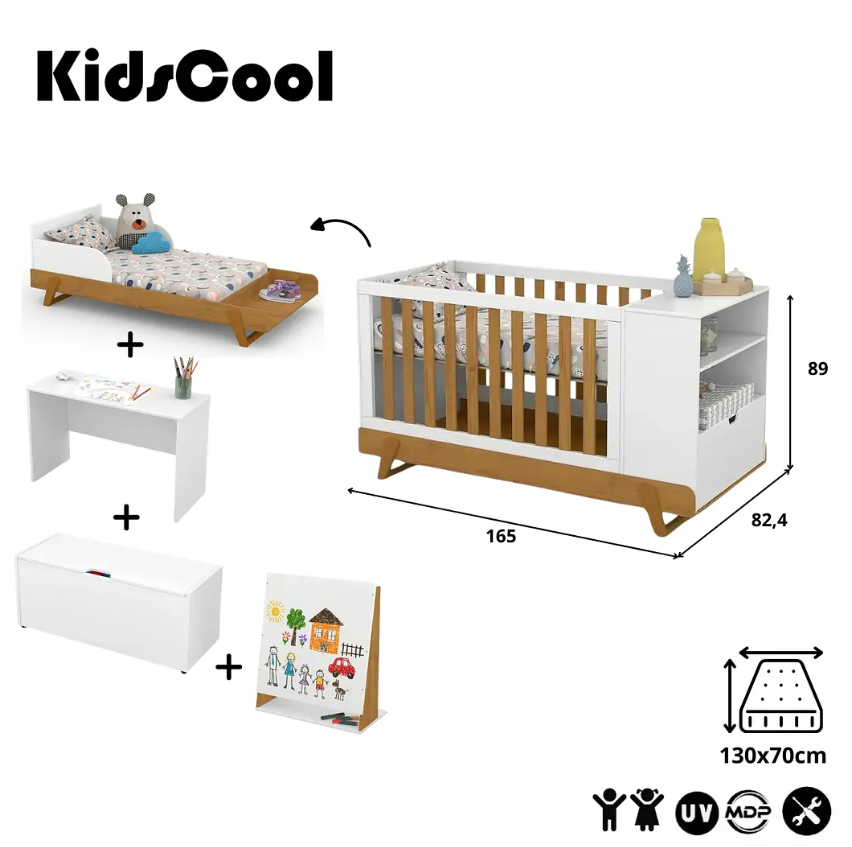 Cuna Multifuncional Bebé Con Cómoda Maxx Blanca Eco Wood-6