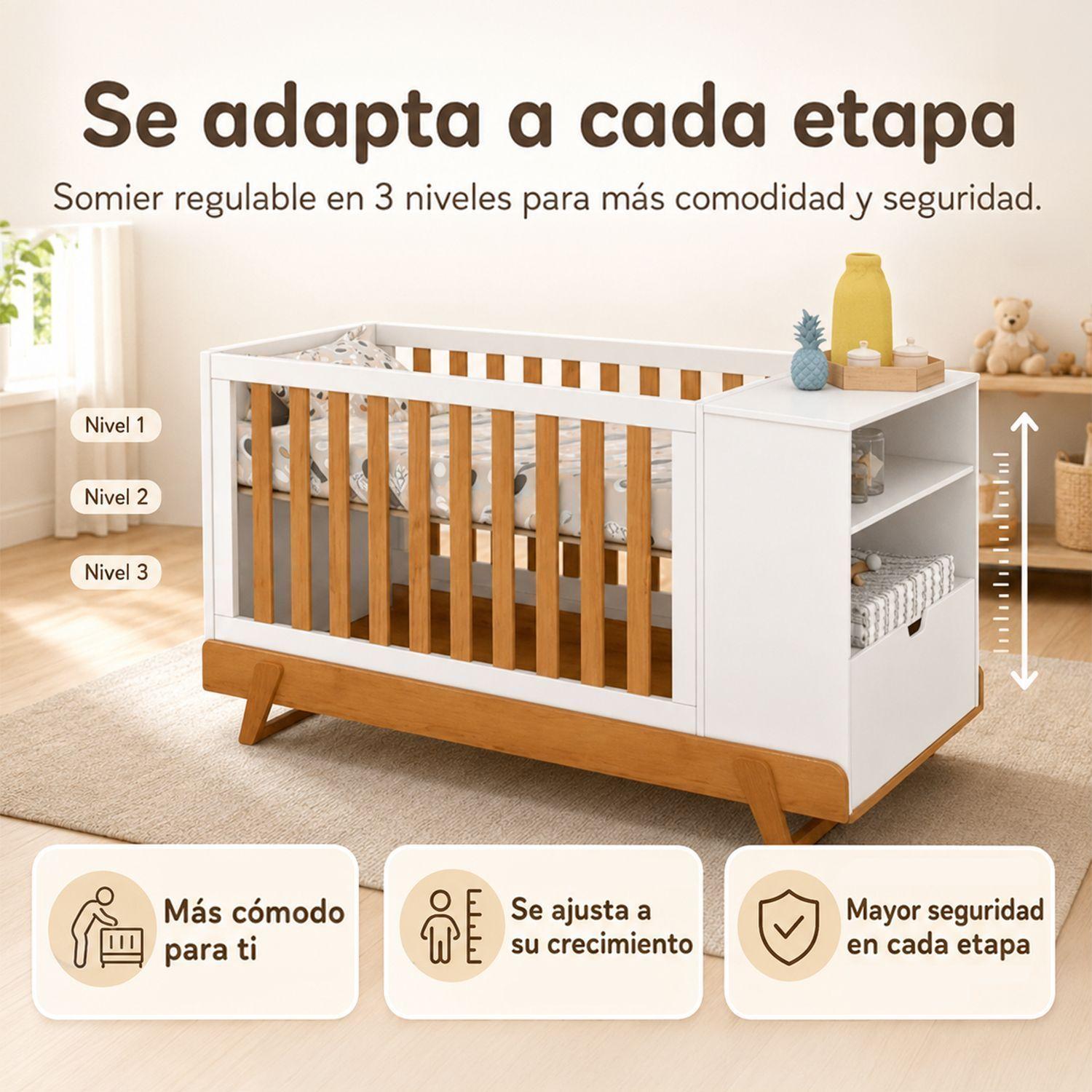 Cuna Multifuncional Bebé Con Cómoda Maxx Blanca Eco Wood-3