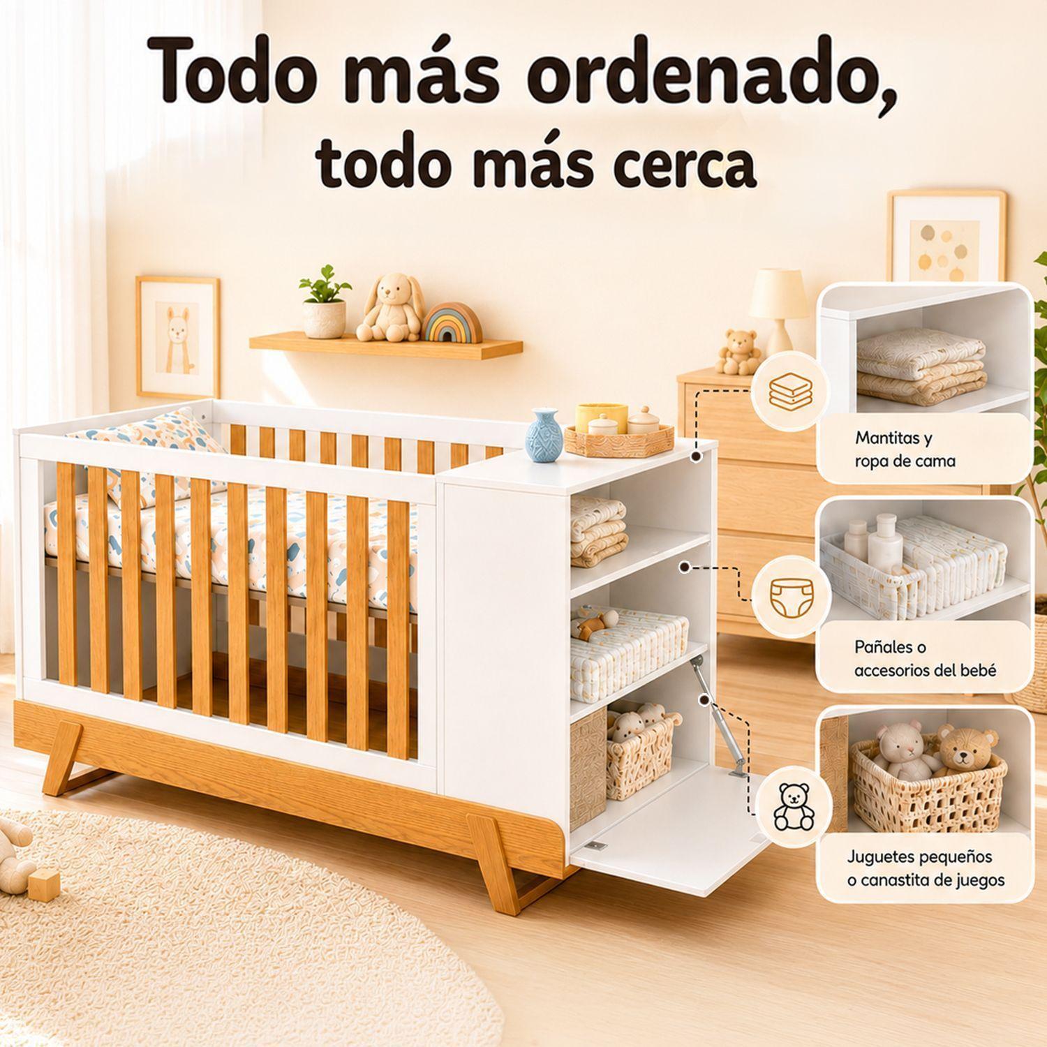 Cuna Multifuncional Bebé Con Cómoda Maxx Blanca Eco Wood-4