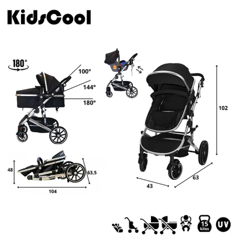 COCHE CUNA  LUX 3 EN 1 KIDSCOOL NEGRO-4