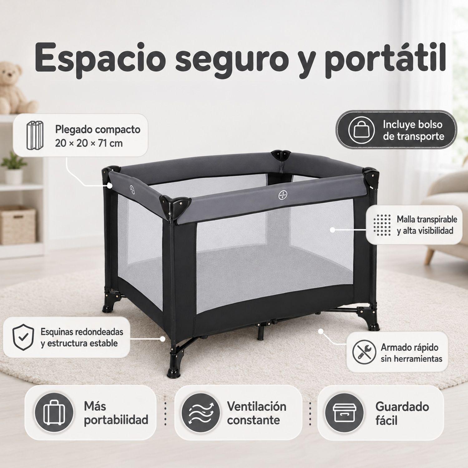 Cuna Corral Bebé Plegable y Portátil Kidscool Diseño Minimalista Negro-2