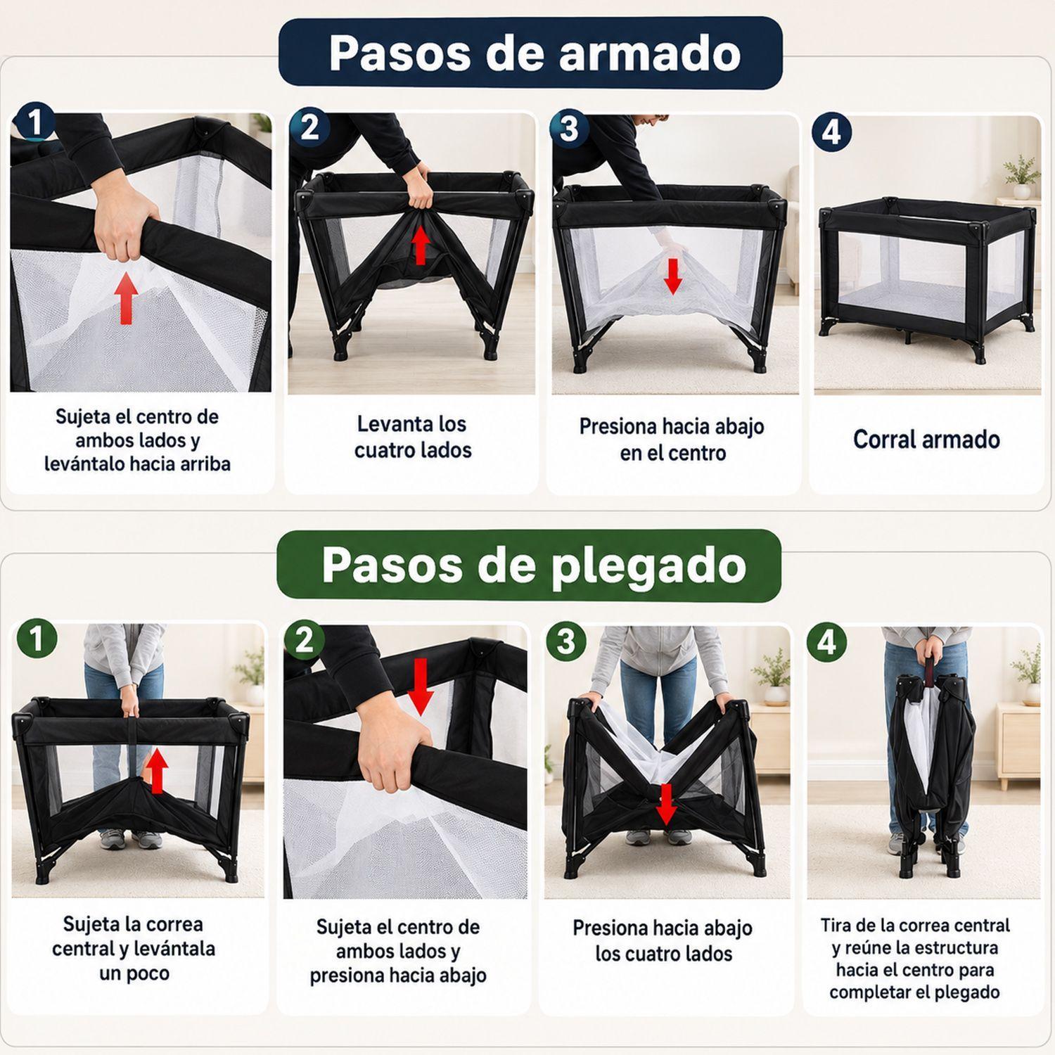 Cuna Corral Bebé Plegable y Portátil Kidscool Diseño Minimalista Negro-3