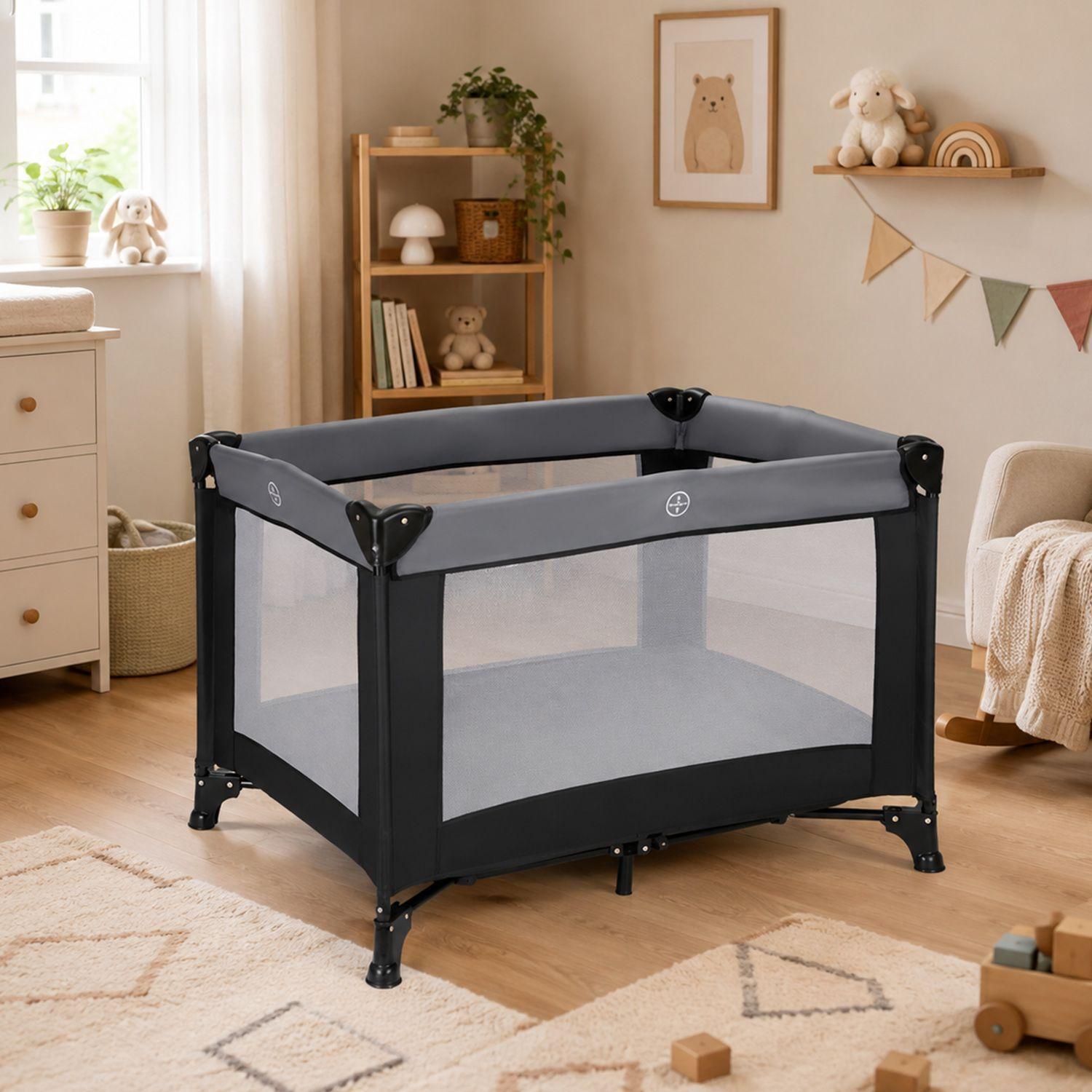 Cuna Corral Bebé Plegable y Portátil Kidscool Diseño Minimalista Negro-5