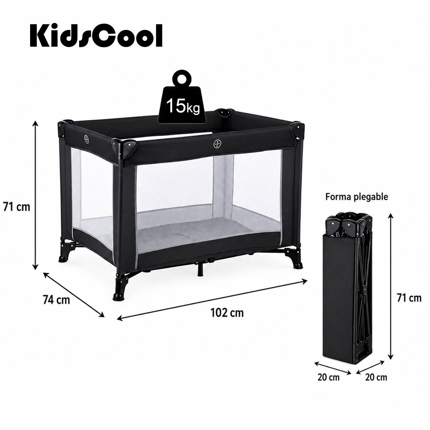 Cuna Corral Bebé Plegable y Portátil Kidscool Diseño Minimalista Negro-6