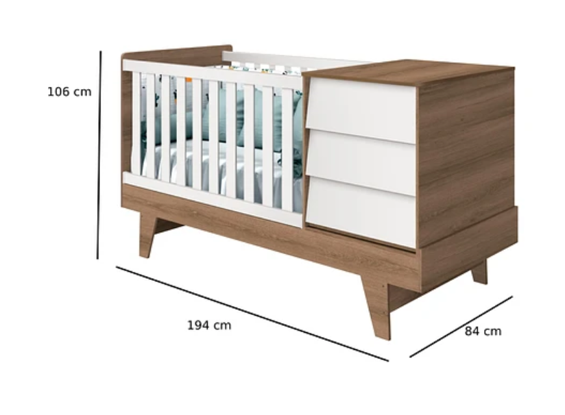 CUNA 3 EN 1 CON COMODA NOAH PRINCE BLANCO- CARAMELO-3