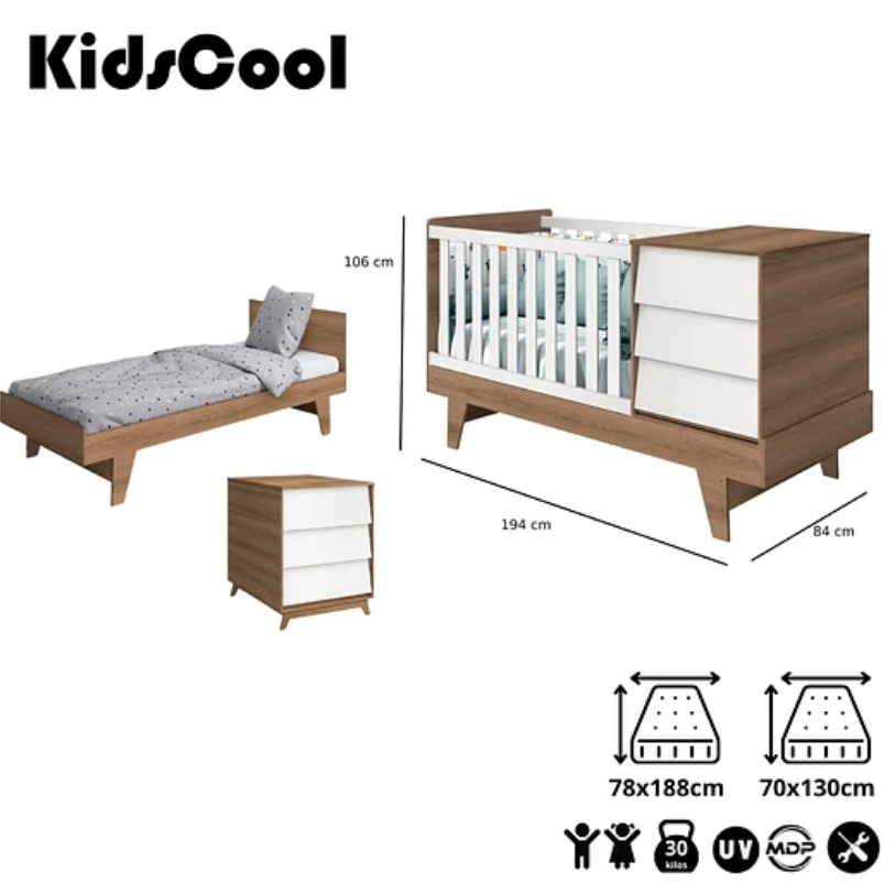 CUNA 3 EN 1 CON COMODA NOAH PRINCE BLANCO- CARAMELO-5