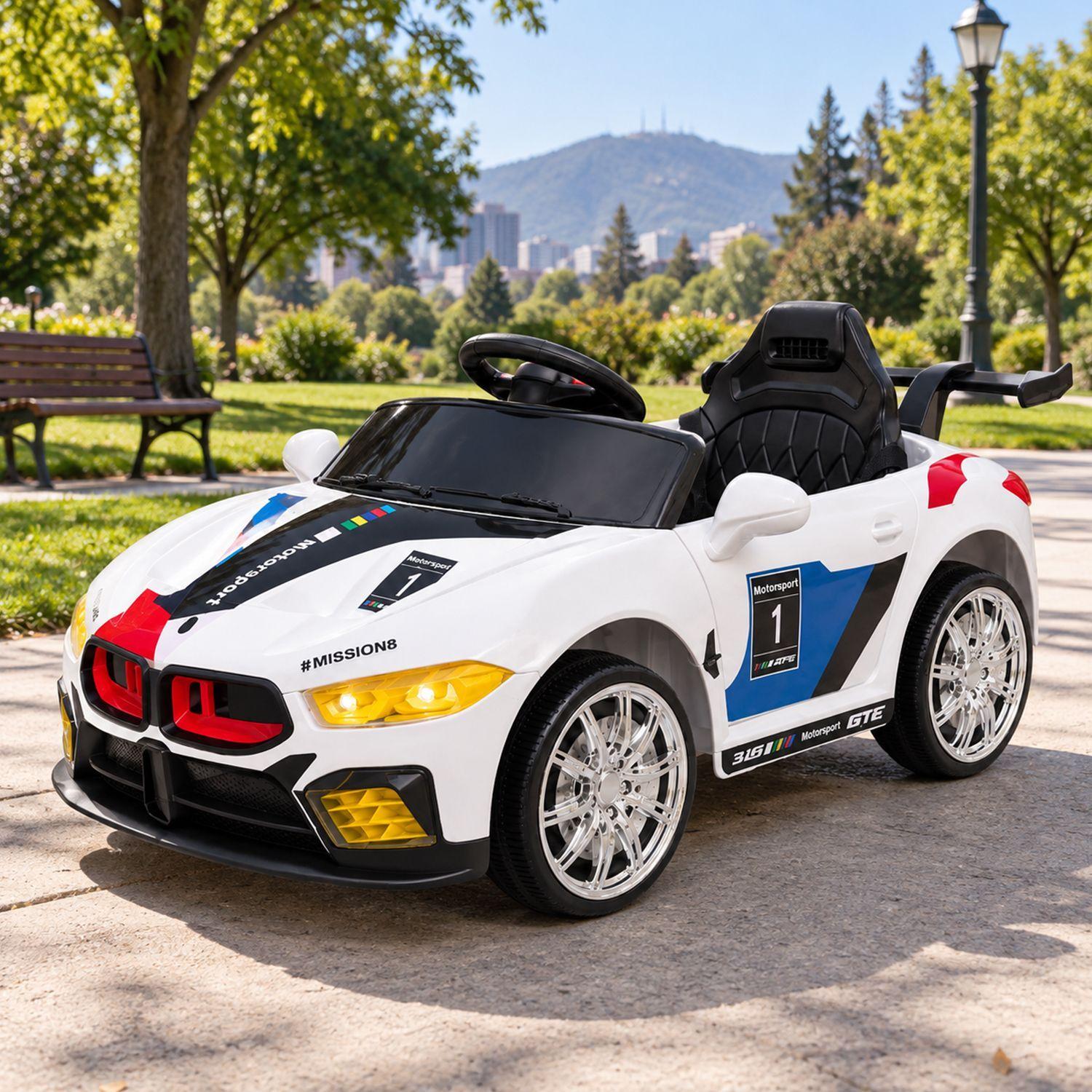 Auto Eléctrico Infantil Kidscool Deportivo Racer Blanco 12V Con Control Remoto-1