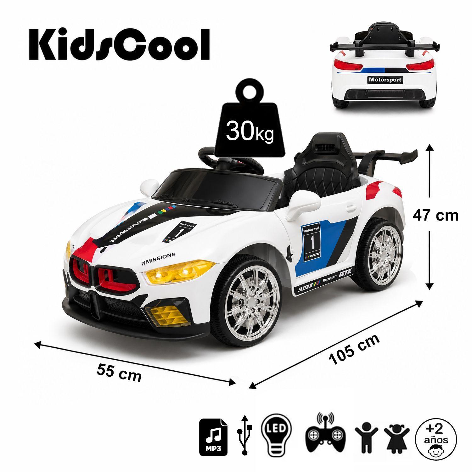Auto Eléctrico Infantil Kidscool Deportivo Racer Blanco 12V Con Control Remoto-7