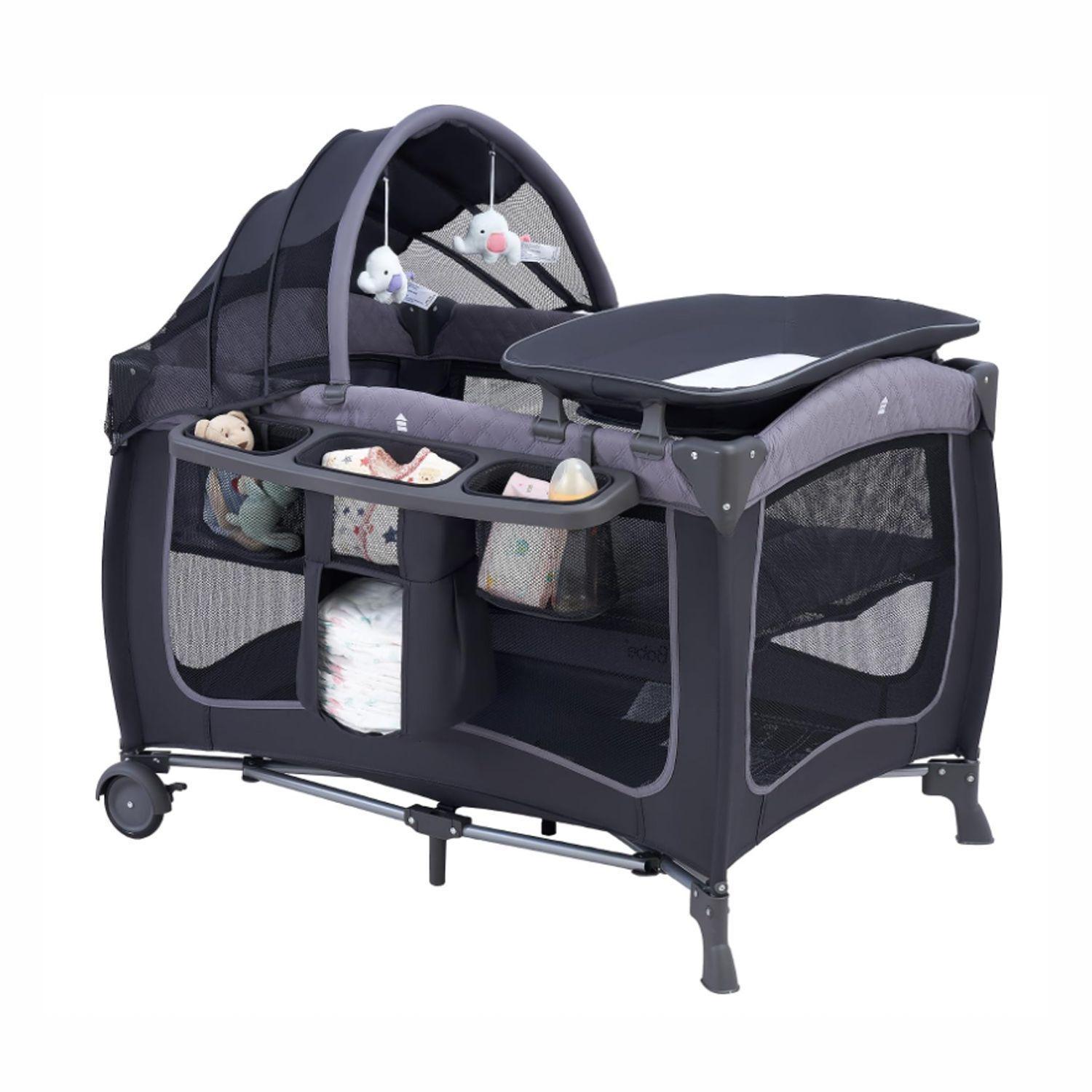 Cuna Pack and Play Plegable Kidscool Diseño Completo Con Mudador Gris-0