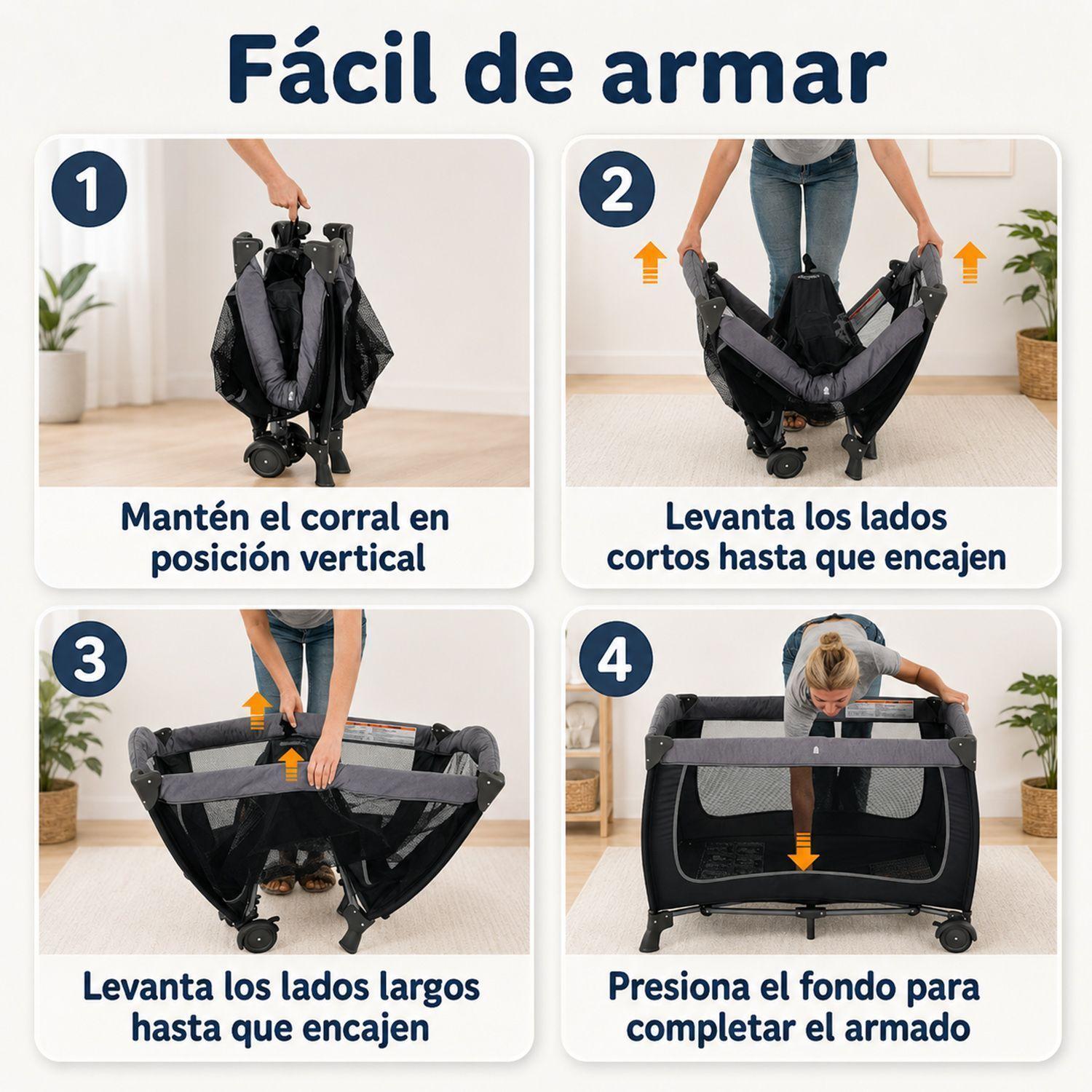 Cuna Pack and Play Plegable Kidscool Diseño Completo Con Mudador Gris-3