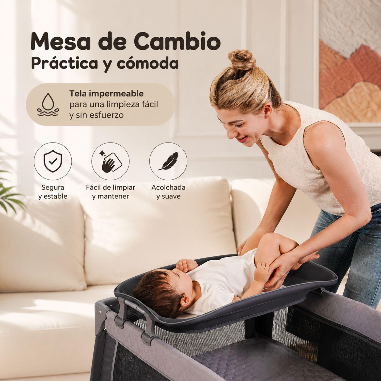 Cuna Pack and Play Plegable Kidscool Diseño Completo Con Mudador Gris-4