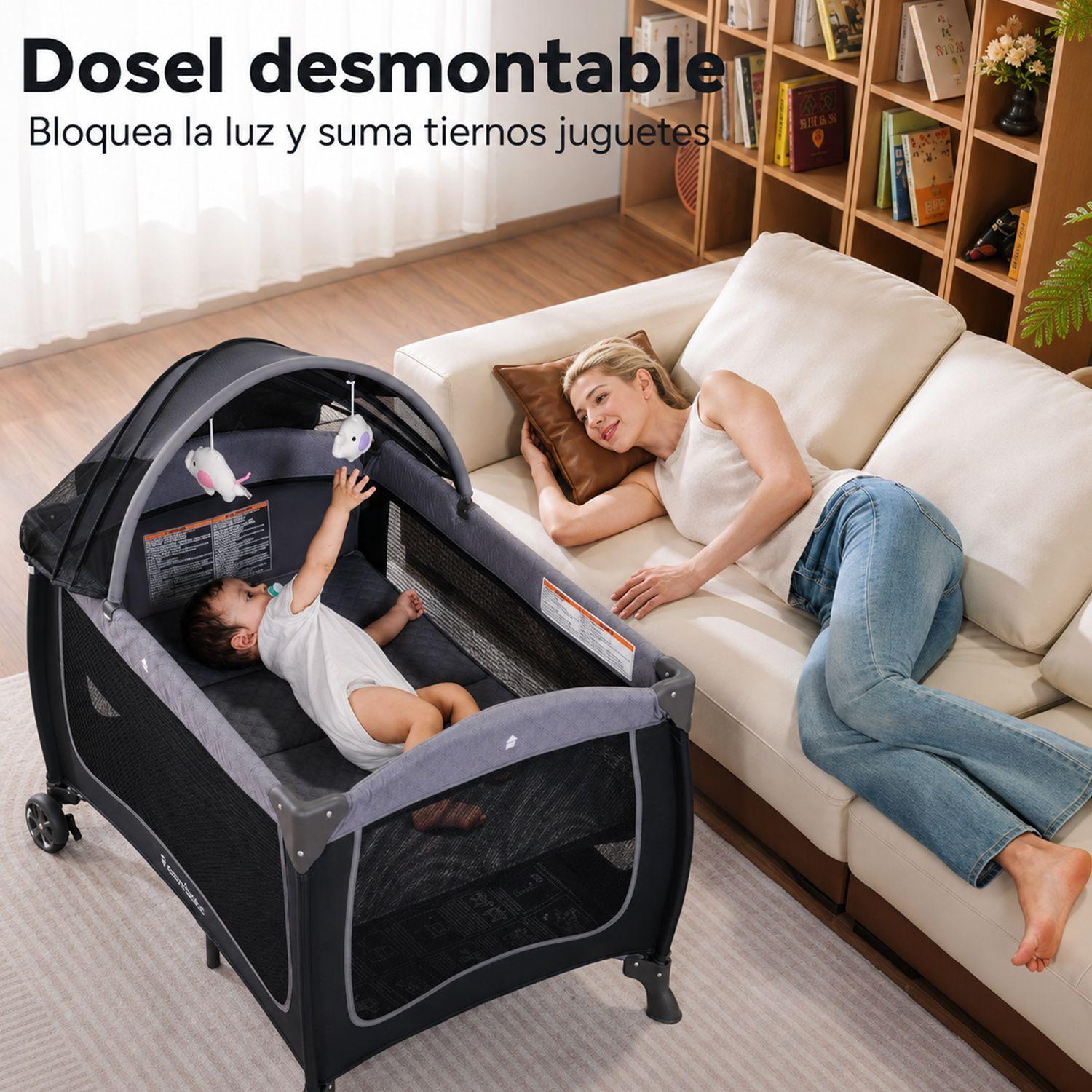 Cuna Pack and Play Plegable Kidscool Diseño Completo Con Mudador Gris-6