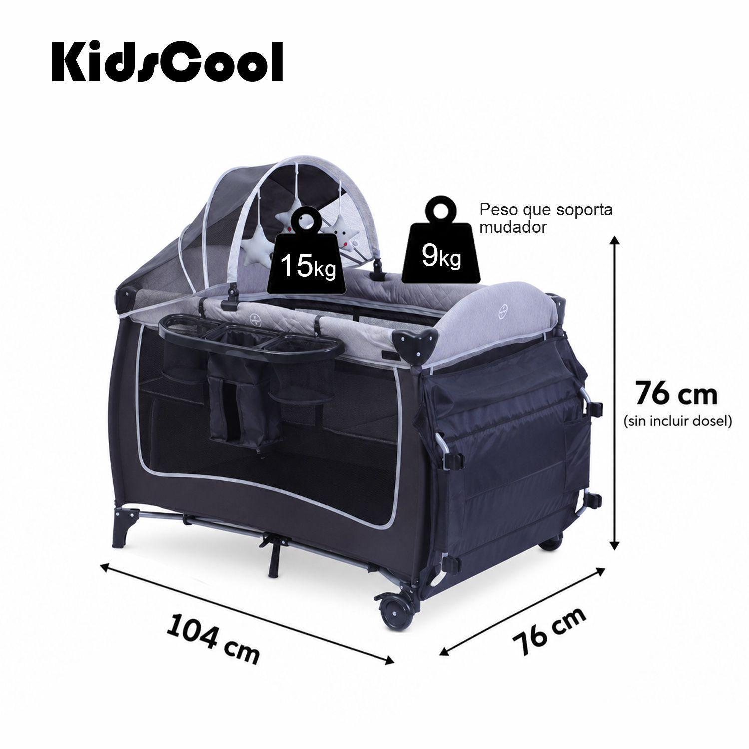Cuna Pack and Play Plegable Kidscool Diseño Completo Con Mudador Gris-7