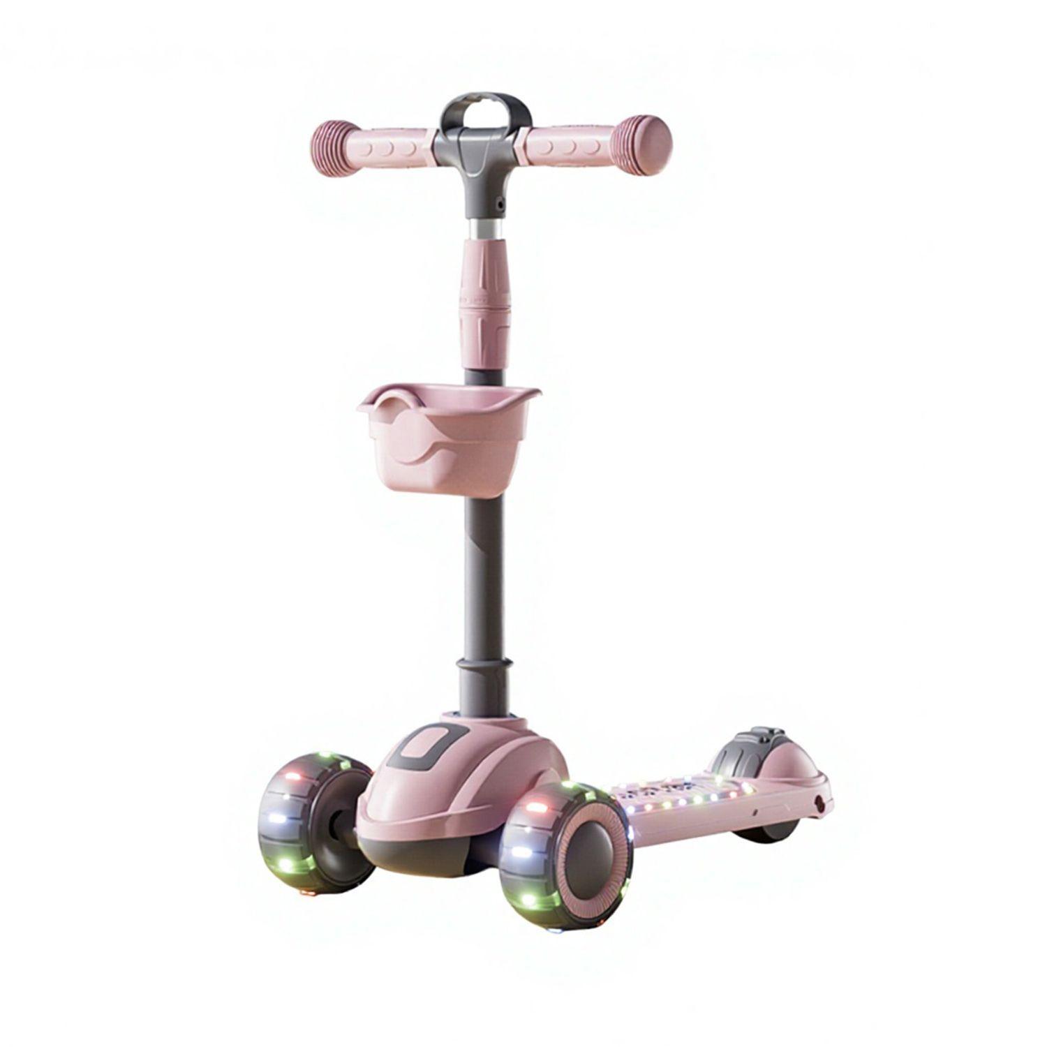 Scooter Infantil Plegable 3 Ruedas Con Luces y Música Rosado-0